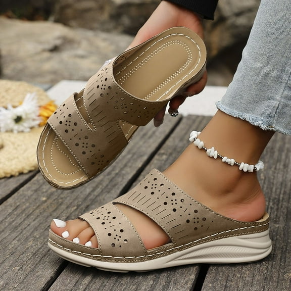 Womens Slides Sandals With Arch Support Comfort Yoga Mat Cushion Sandals Summer Beach Walking Ladies Flat Orthopedic Slip On Sandals Khaki 9