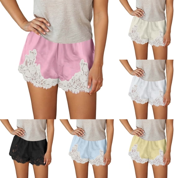 Womens Slik Lace Shorts High Waist Wide Leg Short Pant Casual Fall Comfortable Soft Pajama Bottoms