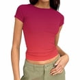 thumbnail image 1 of Womens Slim Fit Crop Tops Short Sleeve Ribbed Knit T-shirts Crew Neck Casual Base Tee 2026 Spring Summer Clothes (L, Hot Pink|Gradient), 1 of 6