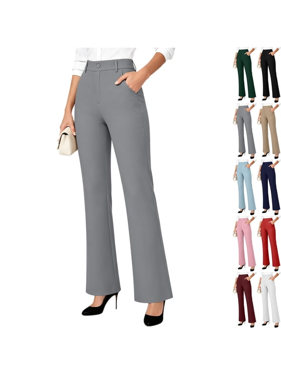 Womens Slim Fit High Waisted Bootcut Work Pants Dressy Wrinkle Free Suit Trousers Tailored Slacks for Business Office with Pockets Belt Loops, Gray, XL