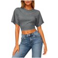 thumbnail image 1 of Womens Slim Fit Short Sleeve Crop Tops Summer Trendy Y2K Round Neck Tee Shirt Casual Basic Cotton Blouse, 1 of 7