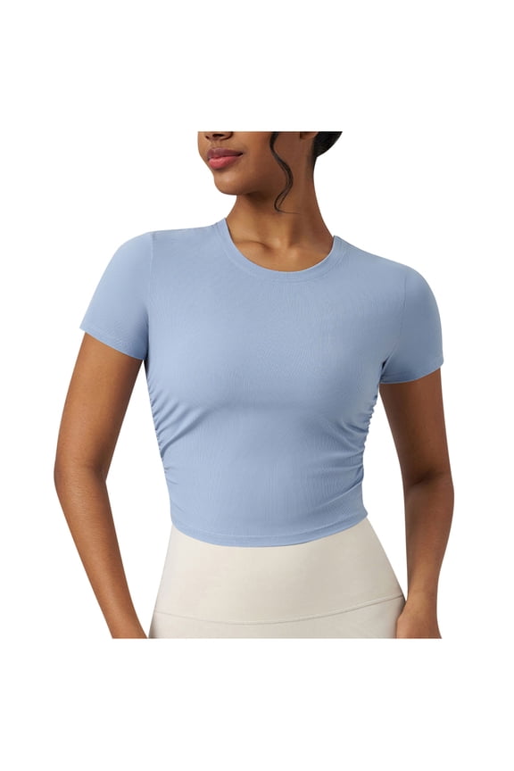 Womens Slim Fit T-Shirts, Short Sleeve Shirts for Women Summer Casual Vintage Slimming Solid Color Basic Crewneck Tees S-XL