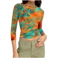thumbnail image 1 of Womens Slim Fit T-shirts 3/4 Sleeve Crewneck Plus Size Y2k Crop Tops Graphic Base Tee Shirt S-3X Casual Spring (M, Green|Tie-dye), 1 of 7