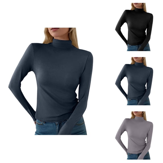 Womens Slim Fit Turtleneck Top Long Sleeve Lightweight Double Faced Bottoming Shirt Fashion Clothing Womens Long Sleeve Tops Spring Fashion 2026 Basic Tees