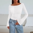 thumbnail image 1 of Womens Slim Fit Y2k Tops Boat Neck Flared Long Sleeve Stretch Soft Ribbed Knit Base Tee Shirt Fall Casual T-shirts (XL, White), 1 of 6