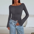thumbnail image 1 of Womens Slim Fit Y2k Tops Boat Neck Flared Long Sleeve Stretch Soft Ribbed Knit Base Tee Shirt Fall Casual T-shirts (XXL, Dark Gray), 1 of 6
