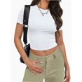 thumbnail image 1 of Womens Slim Fitted Crop Tops - Basic Crew Neck Short Sleeve Casual Tees for Going Out, 1 of 5