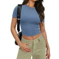 thumbnail image 1 of Womens Slim Fitted Crop Tops - Basic Crew Neck Short Sleeve Casual Tees for Going Out, 1 of 5