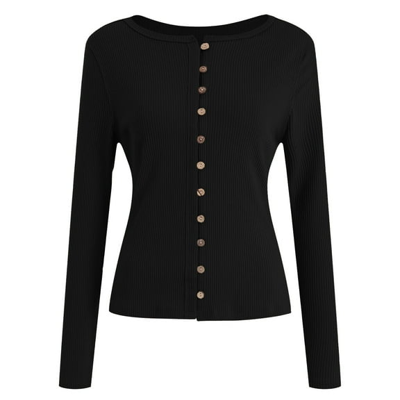 Womens Slim Fitted Knit Cardigan Casual Long Sleeve Y2K Ribbed Tops Button Down Shirts