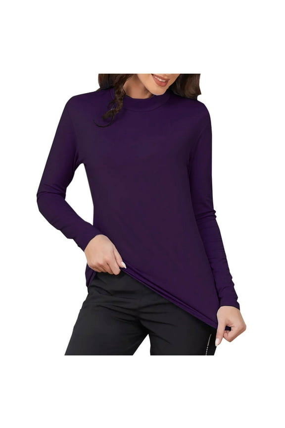 Womens Slim Fitted Mock Turtleneck Lightweight Long Sleeve Shirts Base Layer Warm Tops