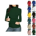 thumbnail image 1 of Womens Slim Fitted Mock Turtleneck Tops Long Sleeve Lightweight Base Layer Shirts Dark Green M, 1 of 5