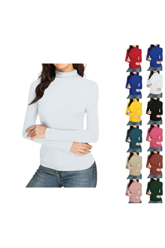 Womens Slim Fitted Mock Turtleneck Tops Long Sleeve Lightweight Base Layer Shirts White S