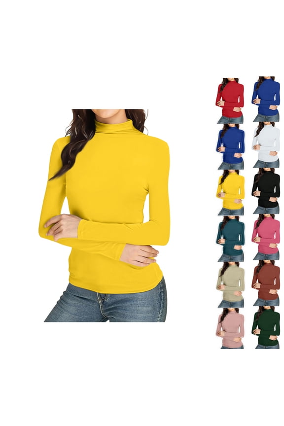 Womens Slim Fitted Mock Turtleneck Tops Long Sleeve Lightweight Base Layer Shirts Yellow XL