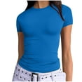 thumbnail image 1 of Womens Slim Fitted T Shirts Crew Neck Short Sleeve Basic Tee Y2k Crop Tops Tight Tshirts Trendy Summer Clothes (S, Blue), 1 of 6