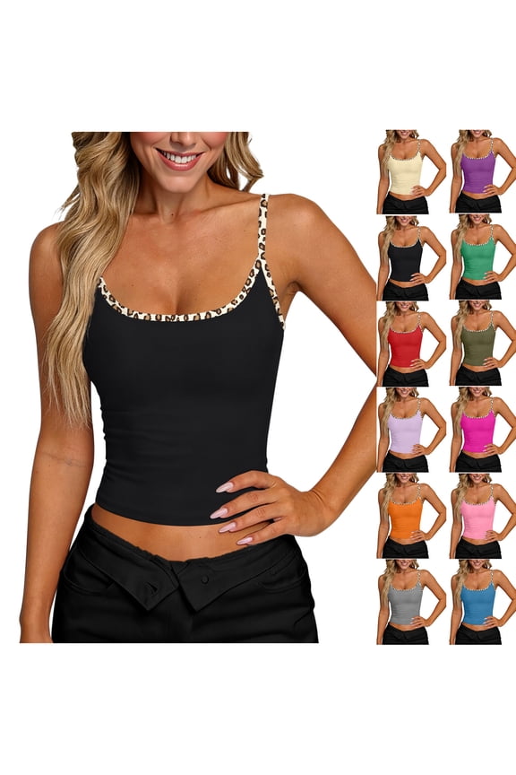 Womens Slim Fitting Cami Tops, Teen Girls Spaghetti Strap Cropped Tank for Hot Summer Black S