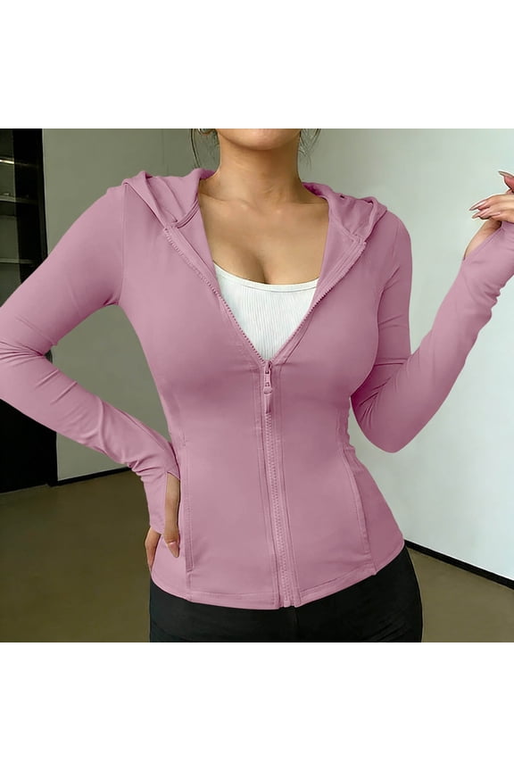 Womens Slim Fitting Running Track Jacket Full Zip Lightweight Athletic Sun Protection Shirts with Thumb Holes L