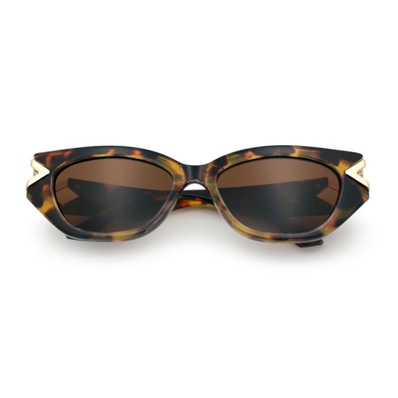 Womens Slim Rectangle Cat Eye Ornate Metal Hinge Thick Plastic Sunglasses Tortoise - Brown