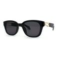 thumbnail image 1 of Womens Slim Rectangle Horn Rim Jewel Metal Hinge Plastic Sunglasses All Black, 1 of 4