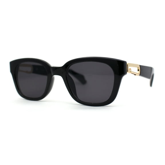 Womens Slim Rectangle Horn Rim Jewel Metal Hinge Plastic Sunglasses All Black