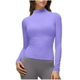 thumbnail image 1 of Womens Slimming Fit Basic Tops, Long Sleeve Shirts for Women Summer Casual Solid Color Cropped Mock Neck T-Shirts, 1 of 6
