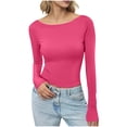 thumbnail image 1 of Womens Slimming Fit Fall Clothes, Long Sleeve Shirts for Women Casual Slim Solid Color Crewneck T-Shirts Basic Tops, 1 of 3