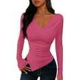 thumbnail image 1 of Womens Slimming Fit Fall Clothes, Long Sleeve Shirts for Women Fashion Slim Solid Color V Neck T-Shirts Basic Tops, 1 of 5