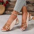 thumbnail image 1 of Womens Slingback Chunky Block Heels Sandals Pointed Toe Mid-Heel Shoes Brown 9, 1 of 7