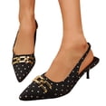 thumbnail image 1 of Womens Slingback Heels Metal Chain Pointed Closed Toe Sandals Elastic Band Elegant Print Summer Dress Pumps Shoes Black Size 11, 1 of 7