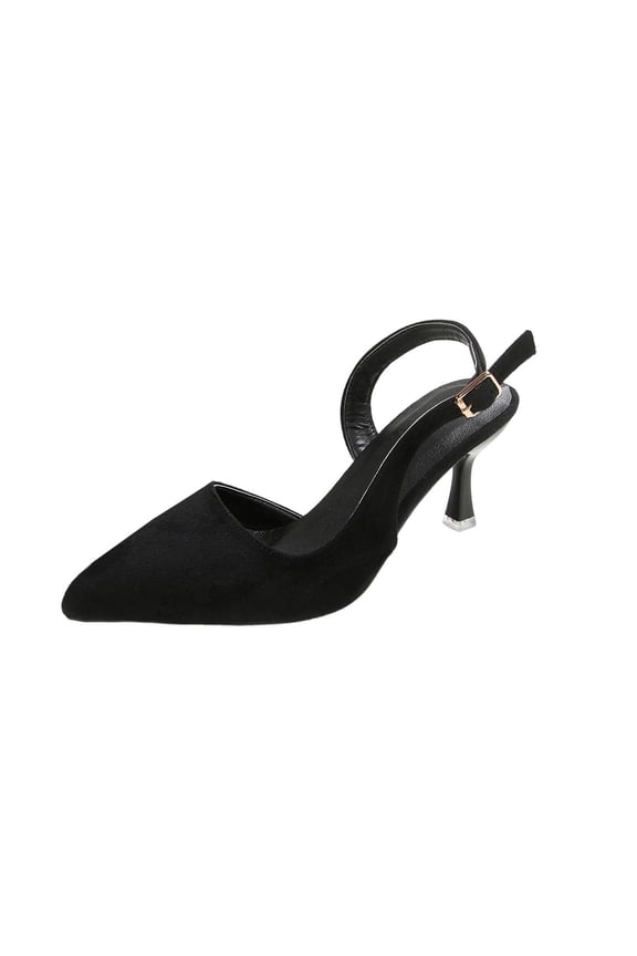 Womens Slingback Heels Pointed Toe Suede Mid Heel 2.76" Comfortable Adjustable Strap Work Office Shoes Black,Size 7.5