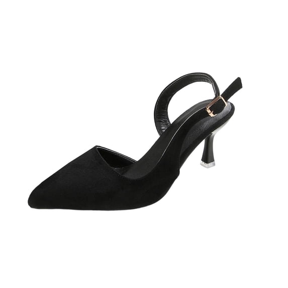 Womens Slingback Heels Pointed Toe Suede Mid Heel 2.76" Comfortable Adjustable Strap Work Office Shoes Black,Size 7