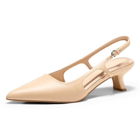 Womens Slingback Kitten Heels Closed Pointed Toe Pumps Ankle Strap Work Dress Shoes