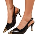 thumbnail image 1 of Womens Slingback Kitten Heels Closed Pointed Toe Pumps Heeled Sandals Elegant Splice Leather Party Prom Dress Shoes Black Size 5, 1 of 7