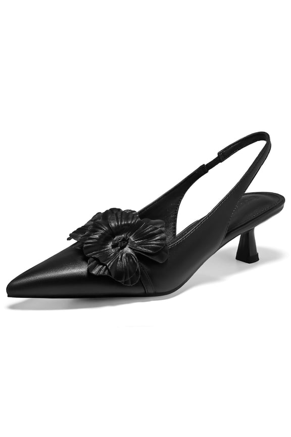 Womens Slingback Kitten Heels Flower Closed Pointed Toe Pumps Wedding Party Dress Sandals Shoes