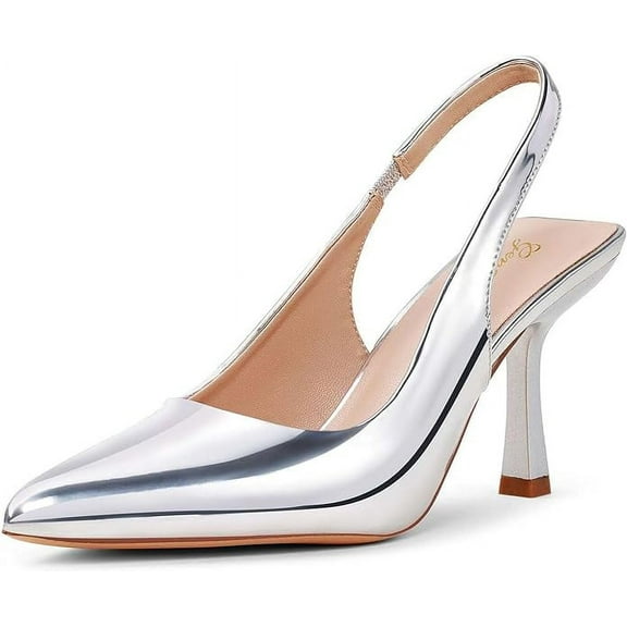 Womens Slingback Pointed Toe Stiletto Pumps Closed Toe Kitten Heels Slip on Elastic Strap Heel Sandals Wedding Party Homecoming Dress Shoes