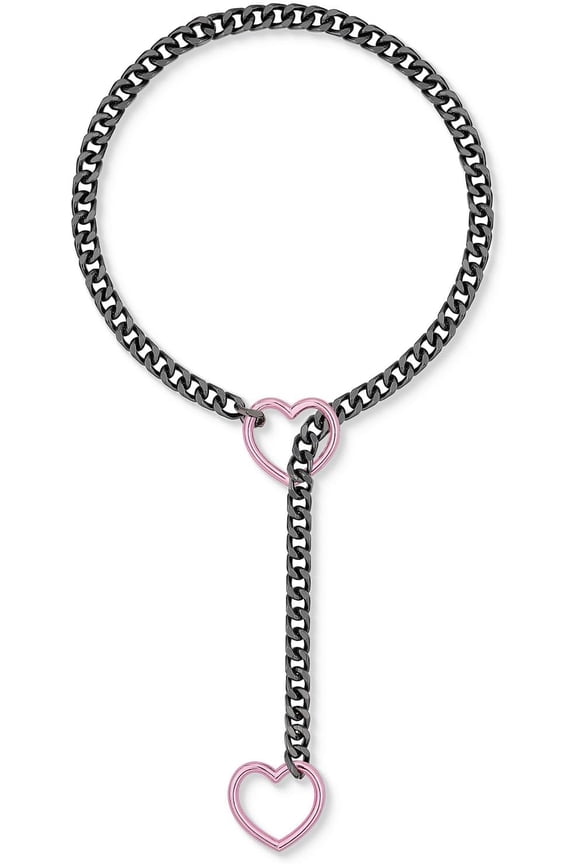 Womens Slip Chain Necklace With Heart O-ring, Handmade Punk Rock Cuban Chain Lariat Y-Necklace Adjustable Long Chain Collar Jewelry