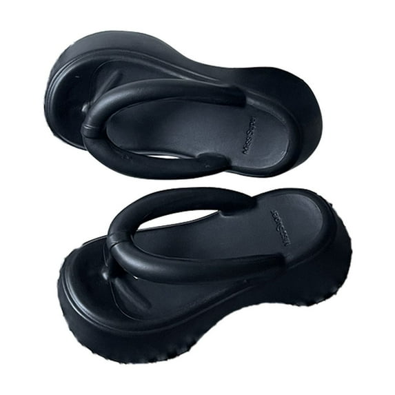 Womens Slip On Flip Flops Ring Toe Strappy Summer Gladiator Flat Sandals Super Thick Bottom 6 Centimeters Soft Flip-Flops Summer Outside Sweet Heightening Clip Foot Drag Sandals Slippers Black
