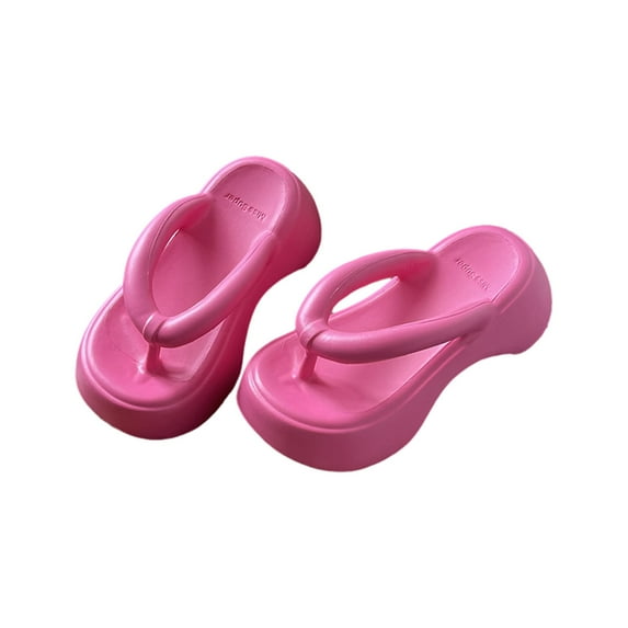 Womens Slip On Flip Flops Ring Toe Strappy Summer Gladiator Flat Sandals Super Thick Bottom 6 Centimeters Soft Flip-Flops Summer Outside Sweet Heightening Clip Foot Drag Sandals Slippers Pink