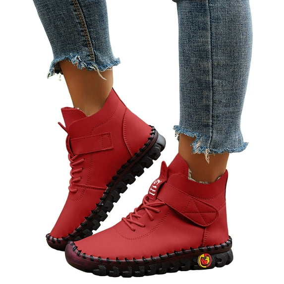 Womens Slip On Ankle Boots Winter Warm Fleece Lined Outdoor Work Booties Comfortable Non Slip Walking Shoes