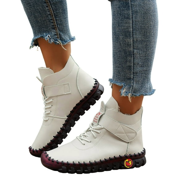 Womens Slip On Ankle Boots Winter Warm Fleece Lined Outdoor Work Booties Comfortable Non Slip Walking Shoes