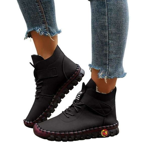 Womens Slip On Ankle Boots Winter Warm Fleece Lined Outdoor Work Booties Comfortable Non Slip Walking Shoes