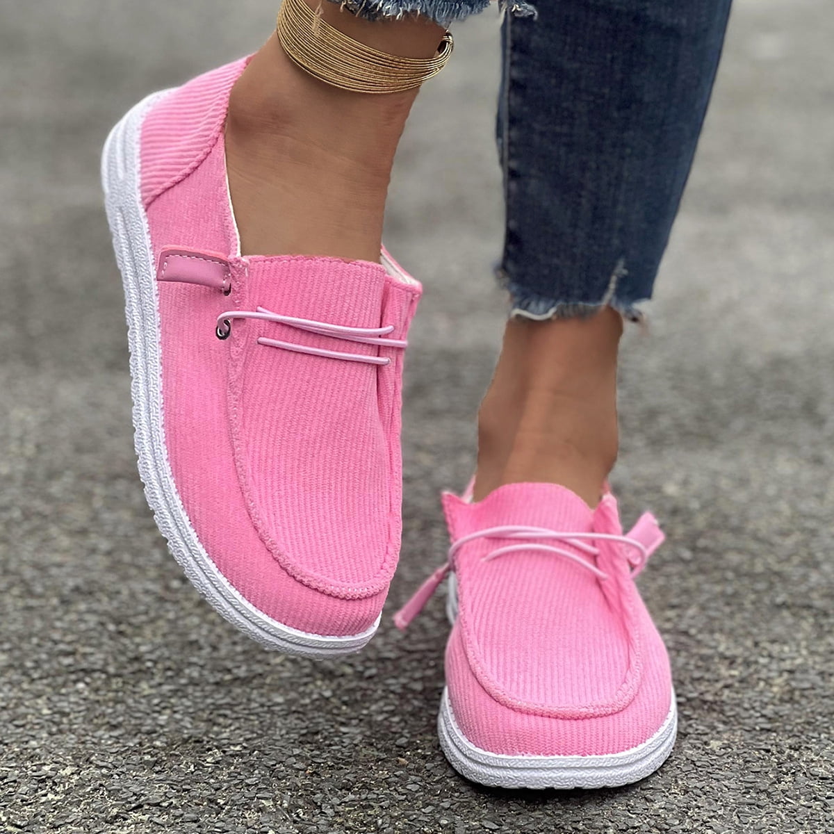 〽️Closed Toe Loafers Sneakers Men\'s Pink Canvas Slip On Casual Lightweight Comfortable Slip-On Loafers for Men & Women–Non-Slip  main image 3