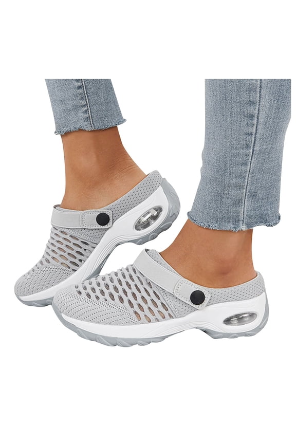 Womens Slip On Clogs and Mules Diabetic Air-Cushion Slip-On Walking Shoes Breathable Slippers Closed Toe Slides with Arch-Support