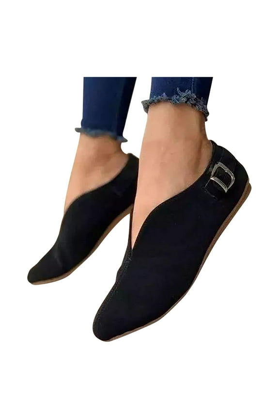 Womens Slip On Flat Shoes Pointed Toe Flock Casual Summer Flats Fashion Ankle Strap Loafers Shoes