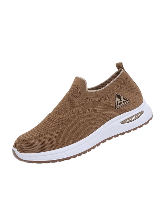 Womens Slip On Fly Knit Walking Sneakers, Breathable Lightweight Outdoor Casual Shoes Brown 36