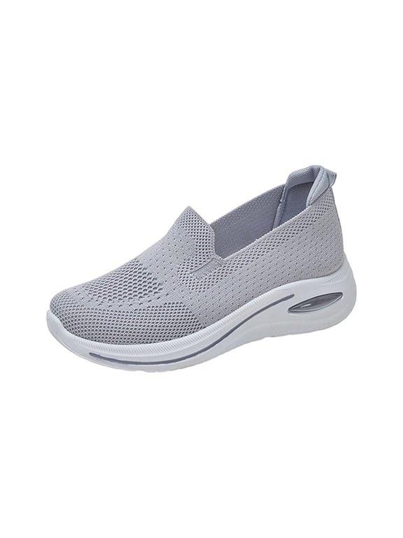 Womens Slip On Knit Walking Shoes, Air Cushion Platform Casual Sneakers