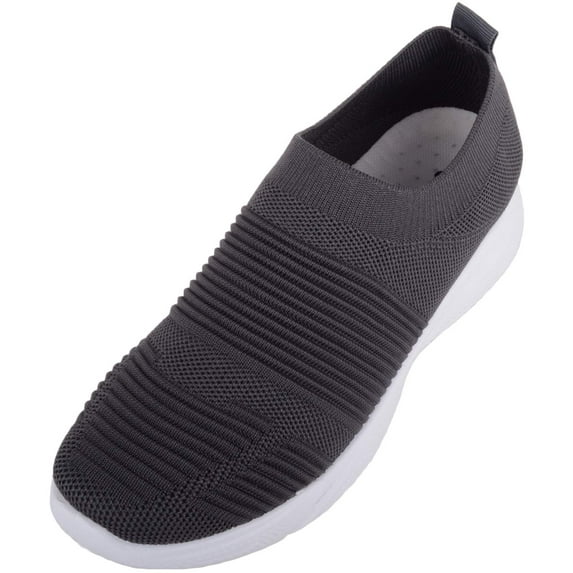 Womens Slip On Lighweight Knitted Style Casual Trainers Pumps Shoes with Constrating Sole - Dark Grey - US 10