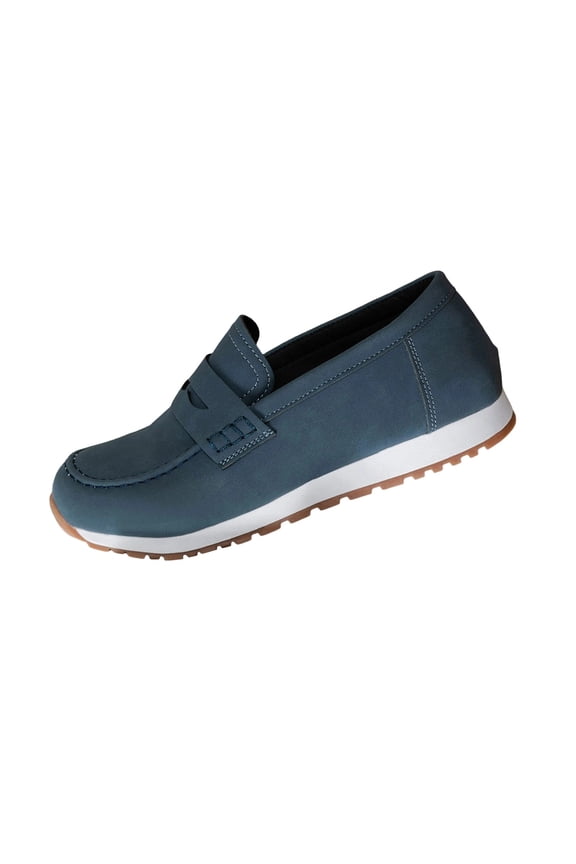 Womens Slip On Loafers Comfort Casual Shoes for Women Cushioned Synthetic Faux Leather Everyday Sneaker Loafers Slip On Navy,Size 7