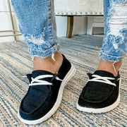 Womens Slip On Loafers Lightweight Casual Canvas Sneakers Lace Up Boat Shoes