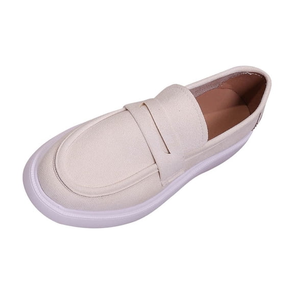 Womens Slip On Loafers Platform Shoes Comfortable Fleece Lined Memory Foam Casual Chunky Flat Beige,Size 36