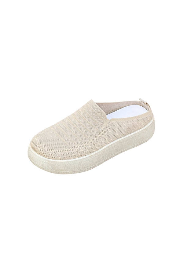 Womens Slip On Mules Platform Slides Beige - Comfortable Breathable Mesh Casual Shoes for Women,Size 9